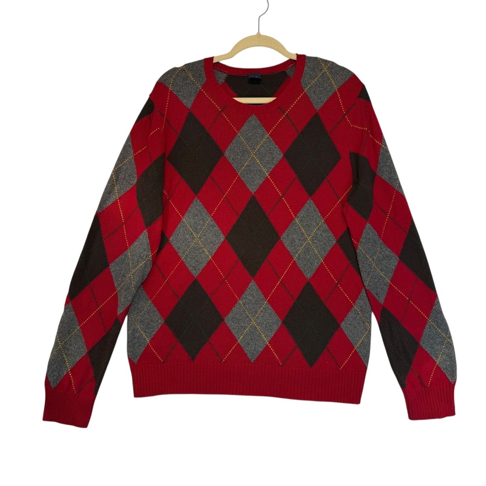 Gap Mens Argyle Sweater Crew Neck Long Sleeve‎ Warm Y2K Classic Size Medium